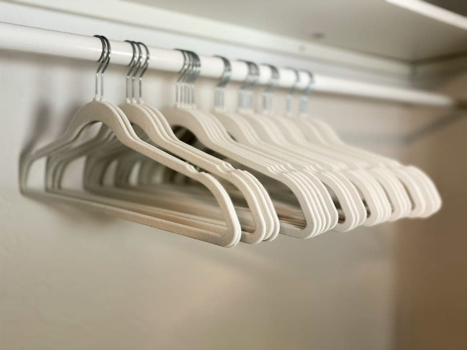 Roomy closets providing high quality velvet hangers if you want to unpack.