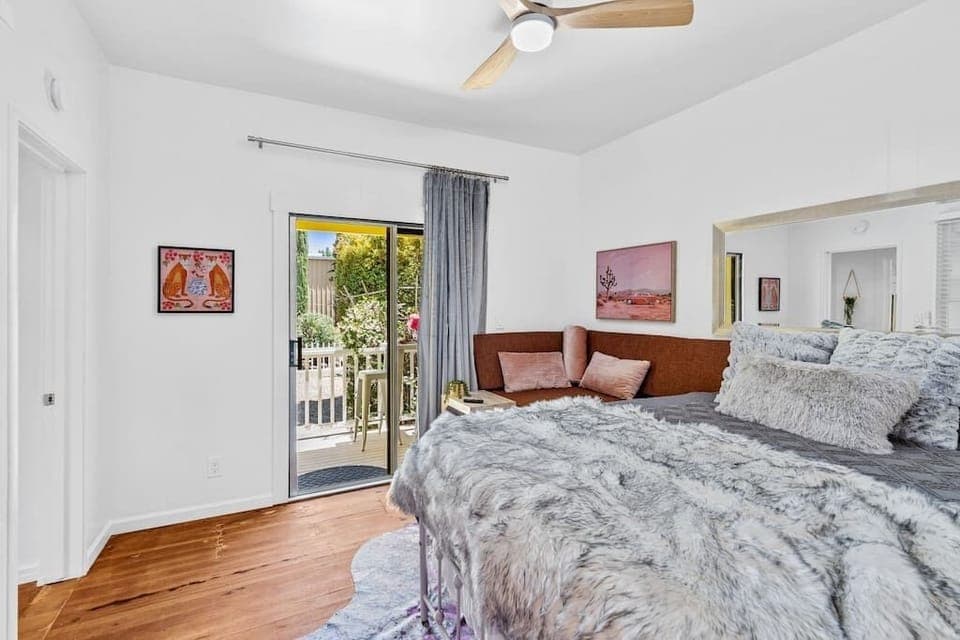 Bright Bedroom with Queen Size Memory Foam Bed and Walk Out Private Patio!
