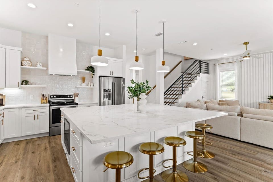 The kitchen is equipped with high-end appliances.