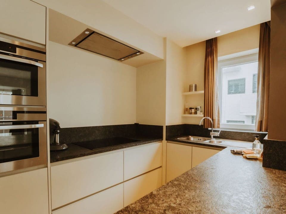 Cabinetry, Building, Countertop, Property, Furniture, Window, Wood, Kitchen, Houseplant, Floor