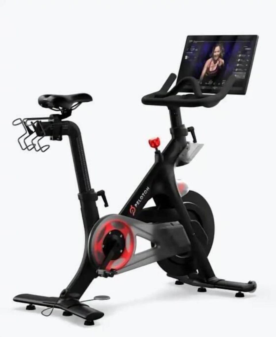 Lower level workout room, Peloton bike, bench + some weights. 