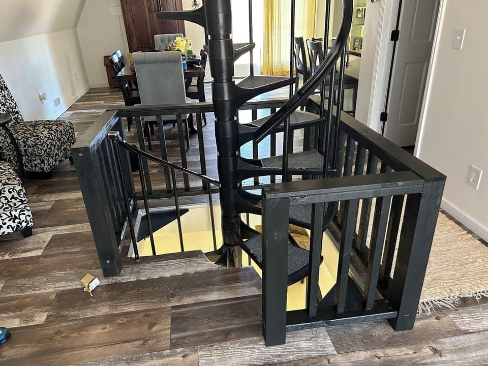 Upstairs to spiral staircase