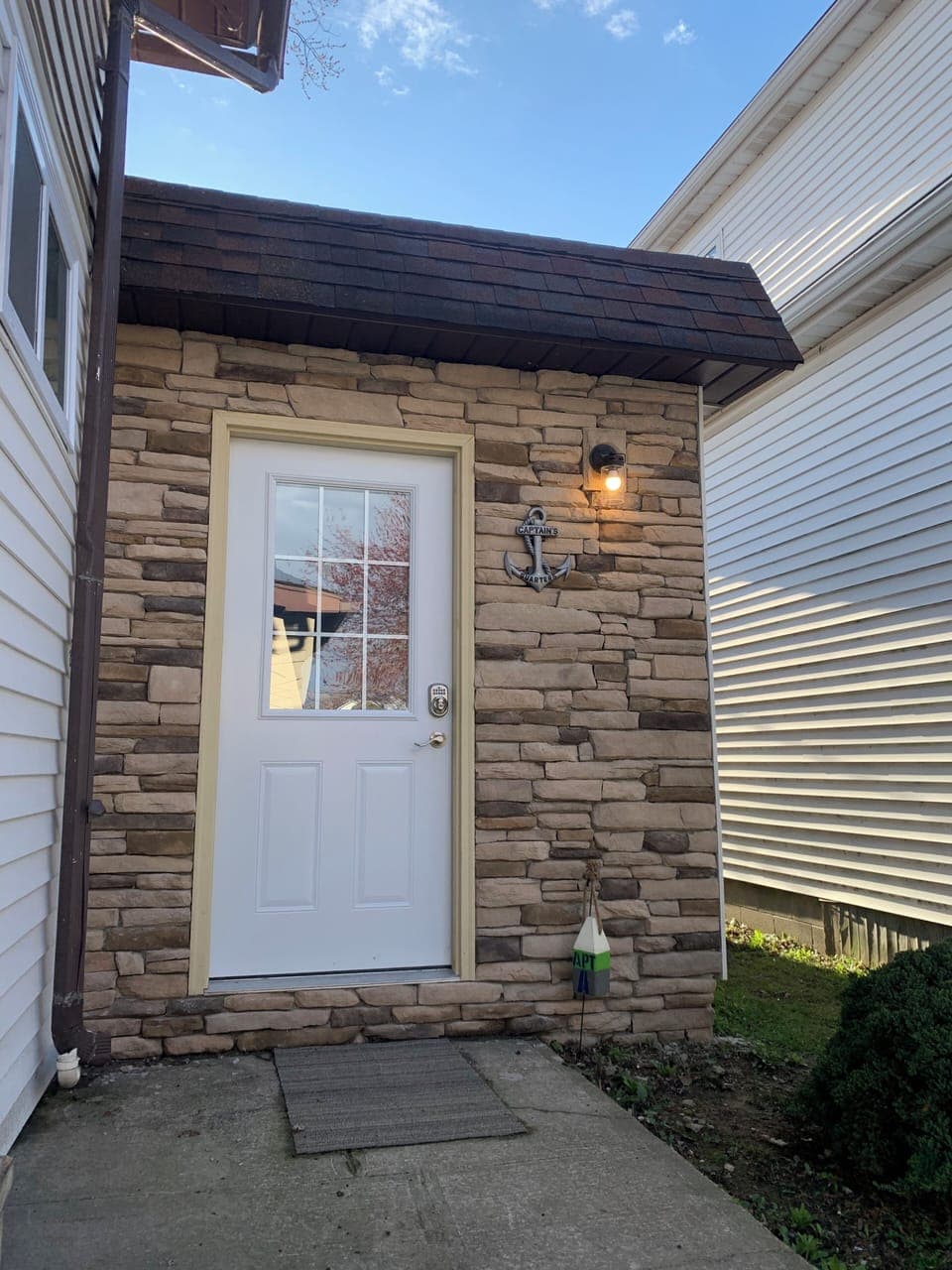 Paved walkway back to the studio entrance.  Motion sensor solar lights at night