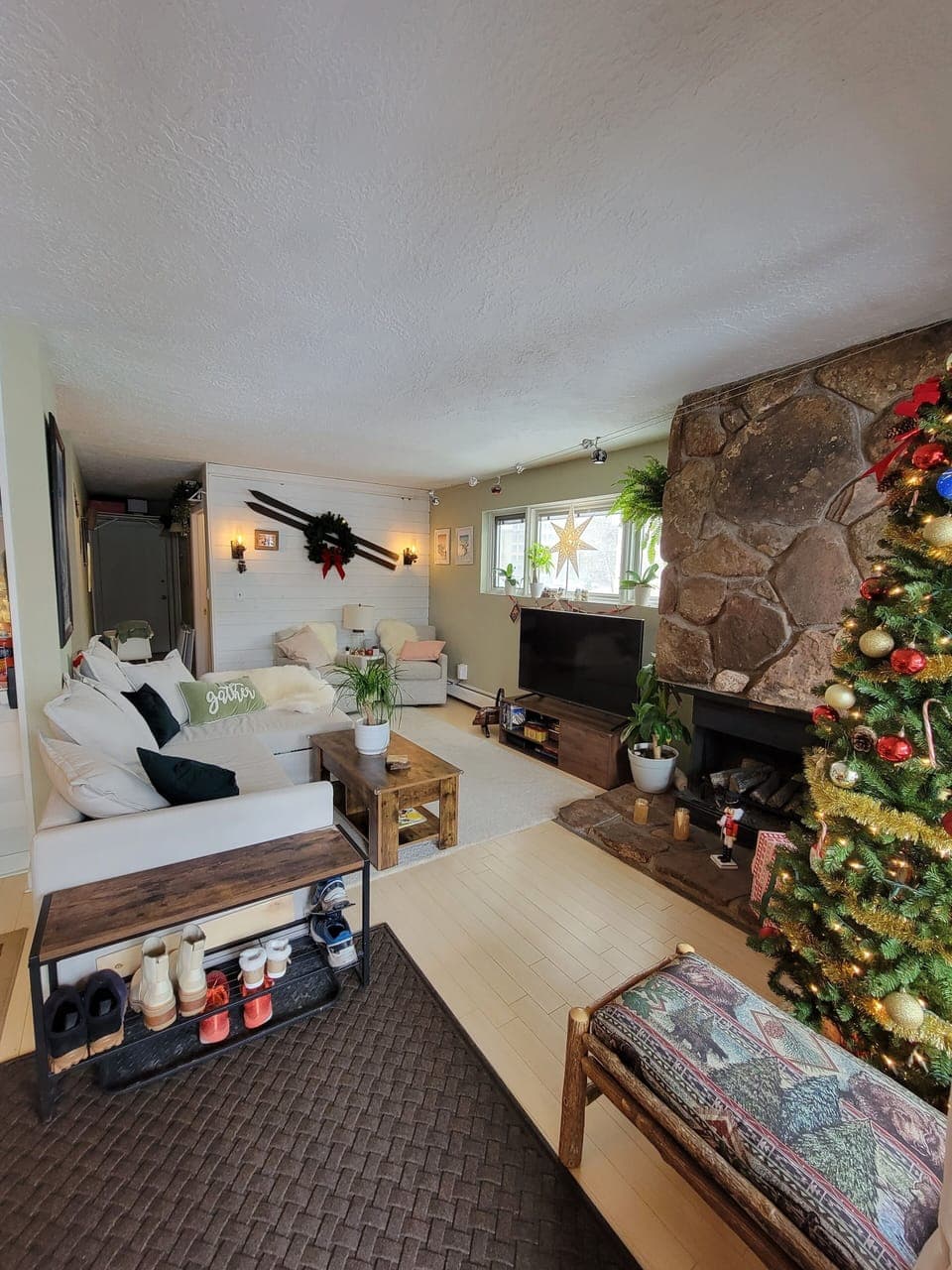 Holiday decorated living room