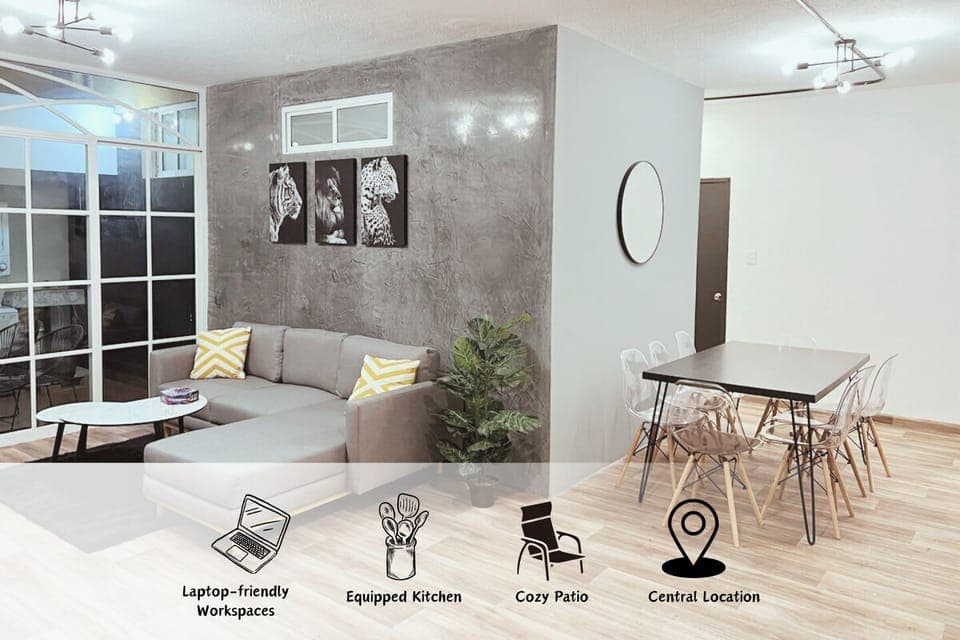 The sitting room and dining table