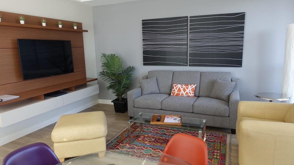 Cozy living room with vibrant seating and modern decor