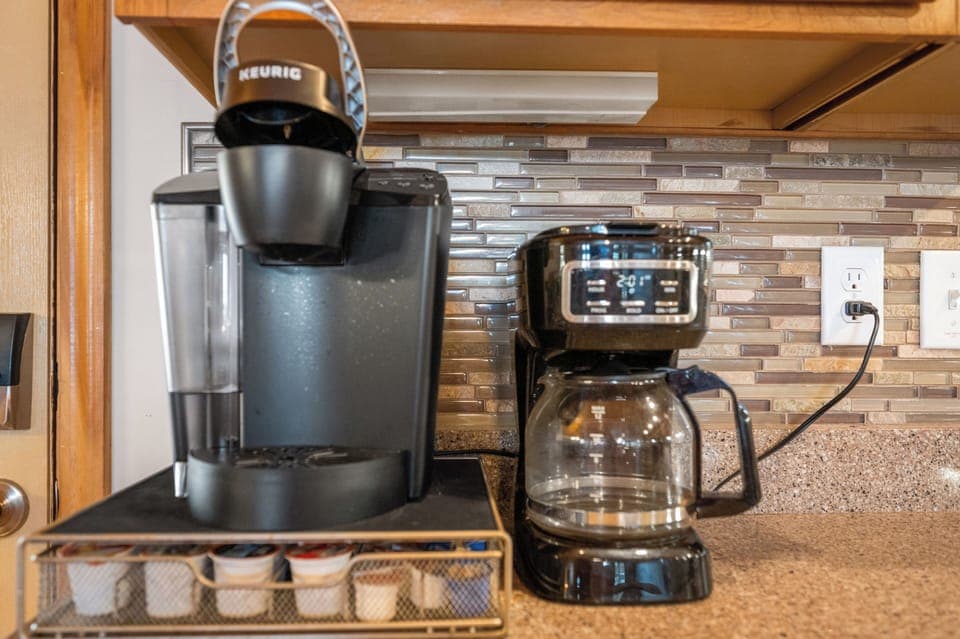 Brew your way—K-cups, drip coffee, or a full pot for the crew. Your morning, your choice