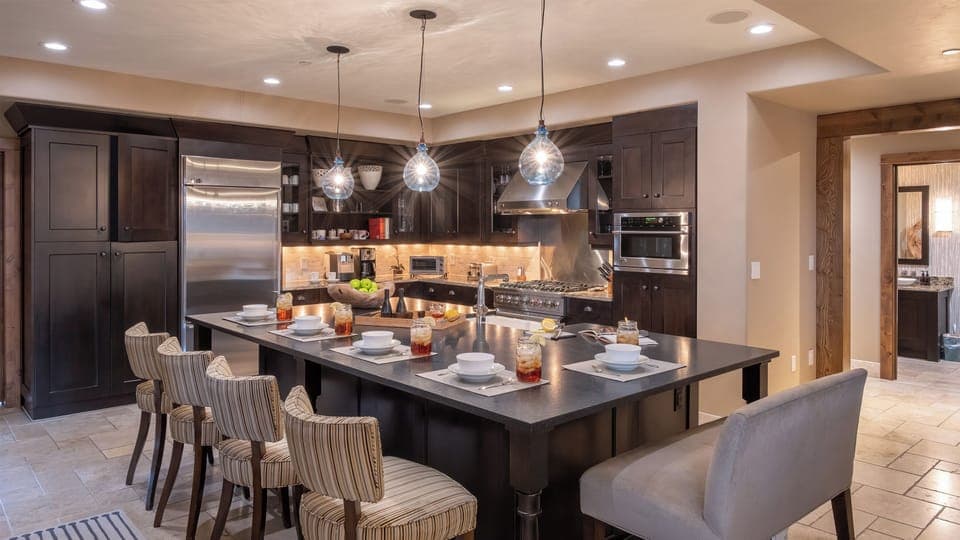 Kitchen, Main Level - Open layout with bar seating and views