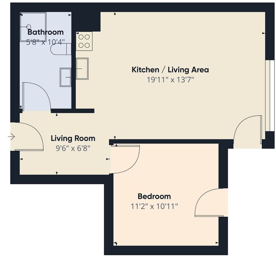 Spacious apartment for four people with one bedroom with double bed, living room with kitchenette and double sofa bed, balcony and a bathroom.