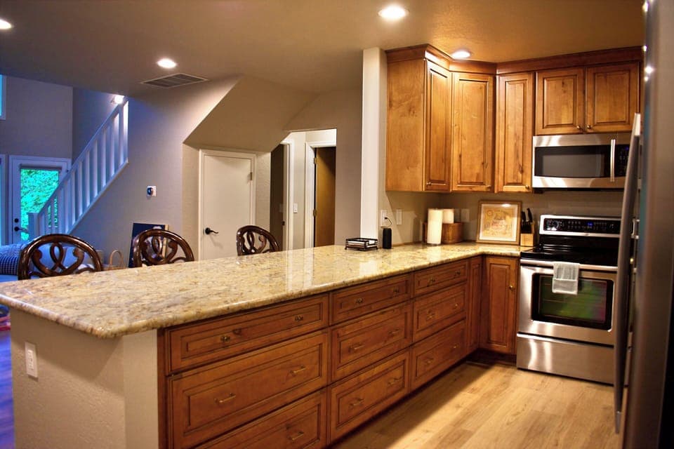 Enjoy a home cooked meal with plenty of counter space for prepping.