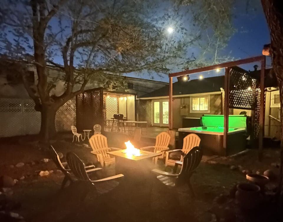 Fire pit is wonderful for enjoying a night time meal from the BBQ