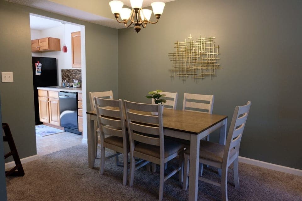 Dining room with seating for 6. High chair on premises