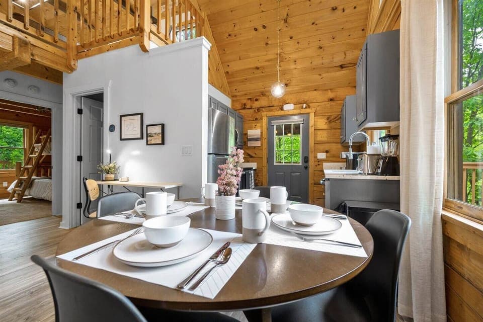 Dining area is right next to the kitchen so you can cook and entertain at the same time. 
