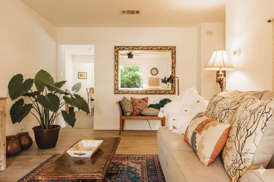 cozy and comy living room with comfy sofa, 60 inch TV