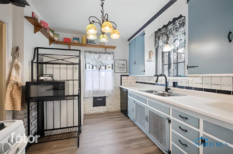 Galley kitchen.