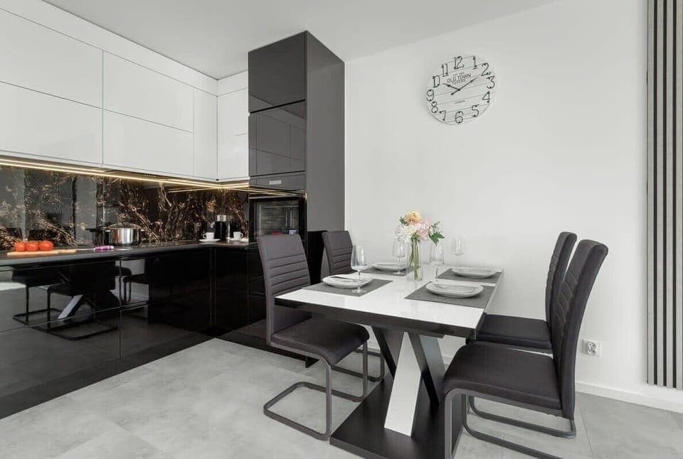 The kitchenette's modern appliances make meal preparation easy.