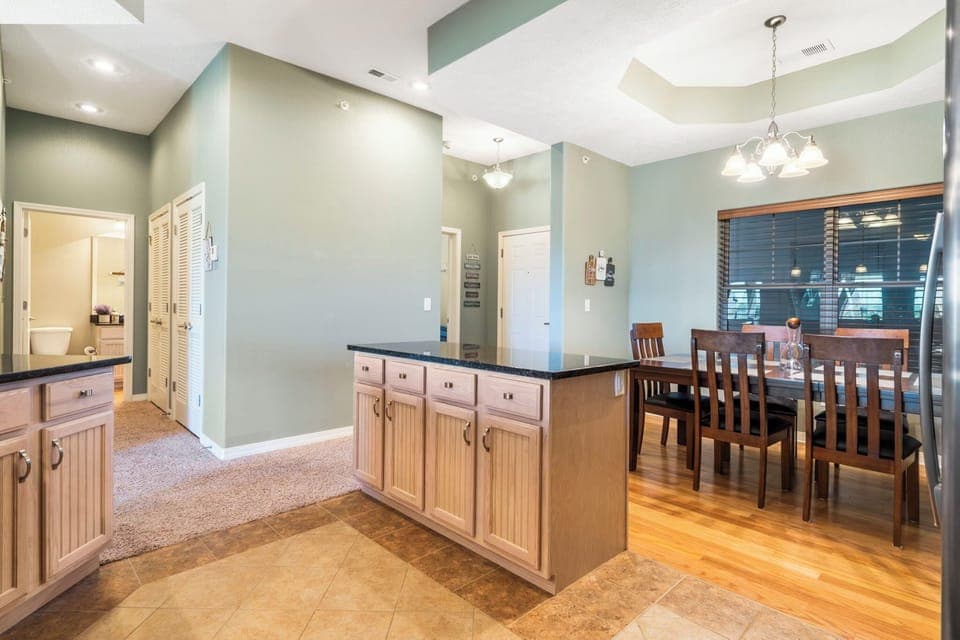 The kitchen is open to the Dining Area