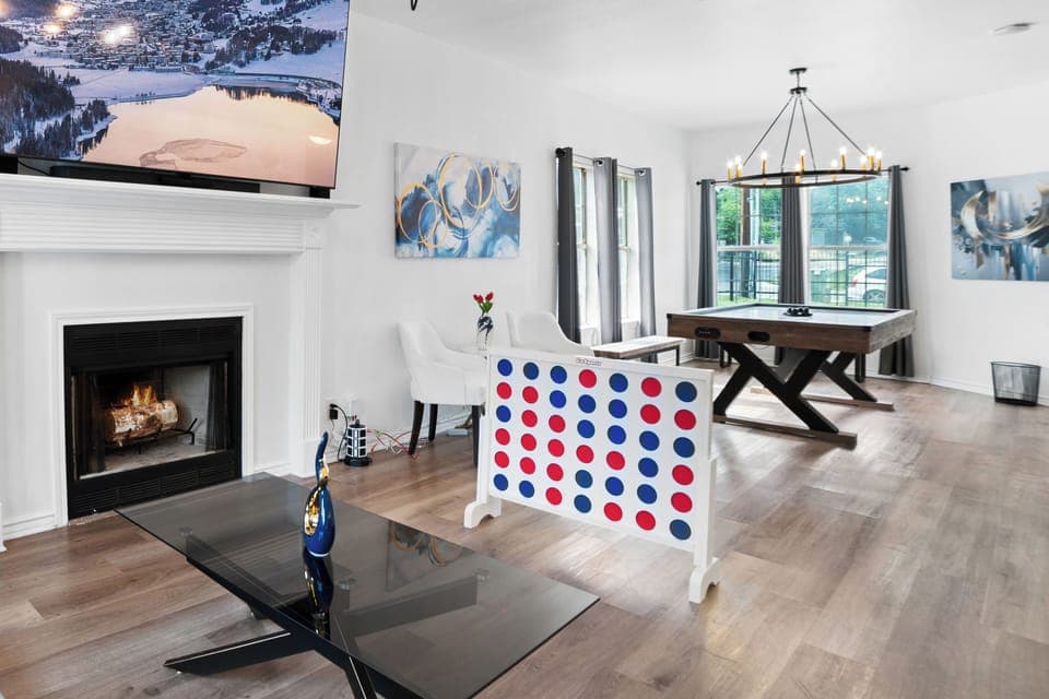 Family Room with 85 Inch TV and Pulldown Mount