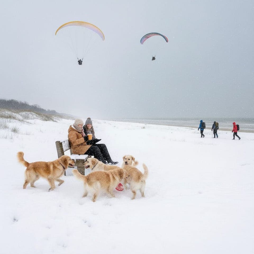 Warm up with hot chocolate at the beach pavilions on the dog-friendly beach during weekends.