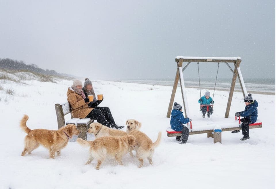 Warm up with hot chocolate at the beach pavilions on the dog-friendly beach during weekends.