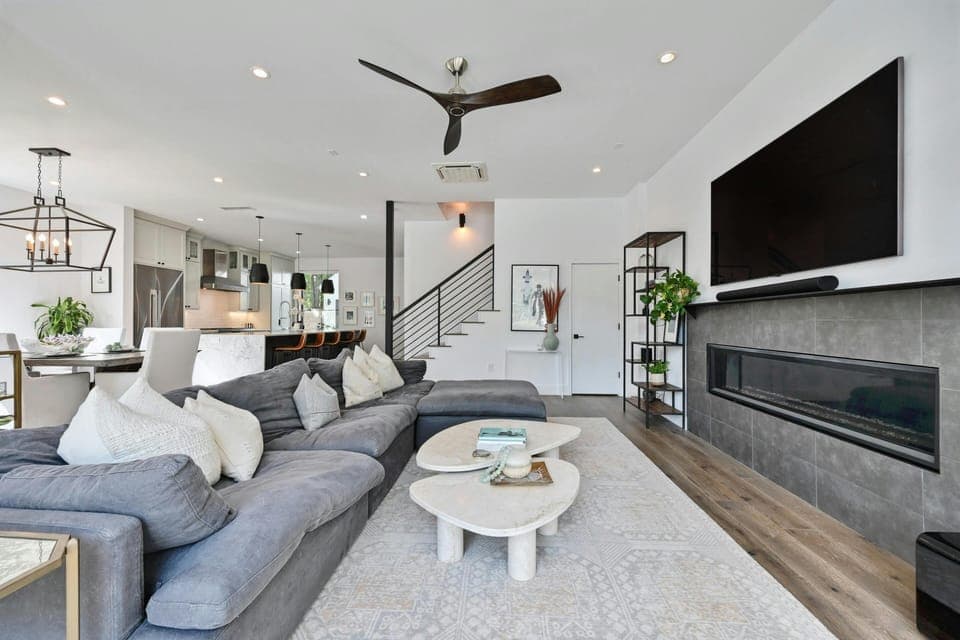 Comfy restoration cloud sectional with large tv