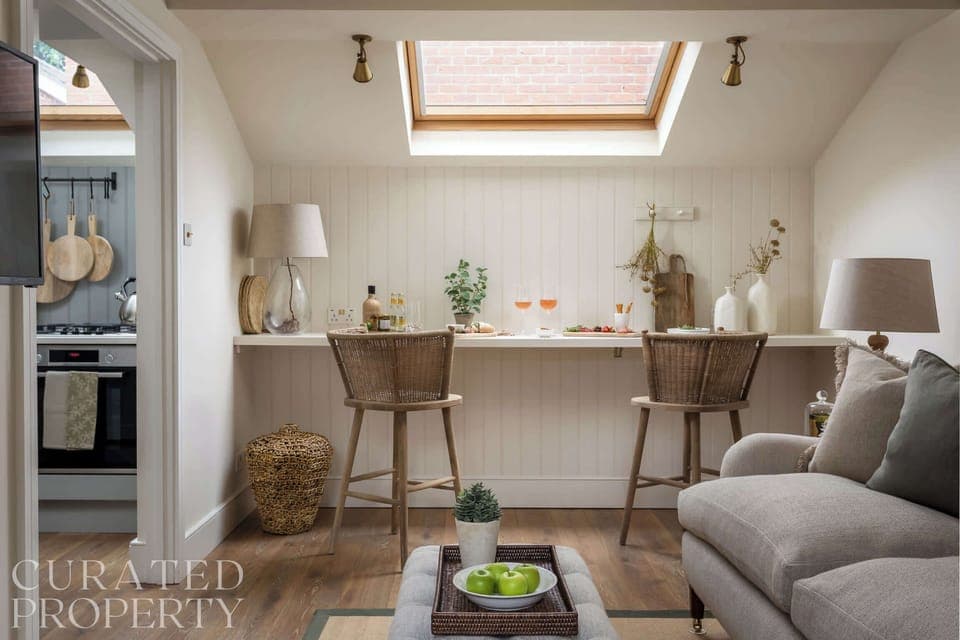 Living room and dining space
