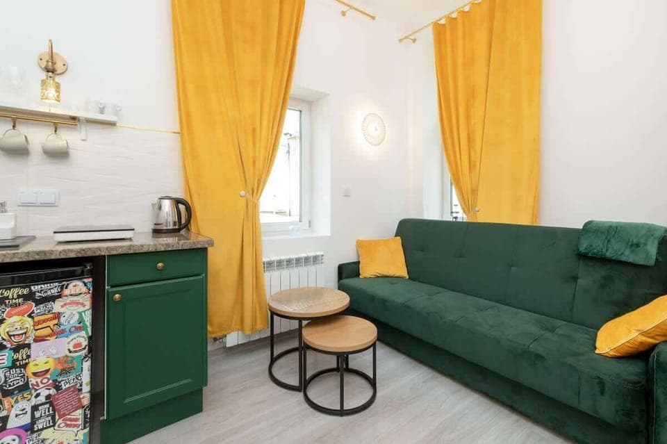 Living area with television.