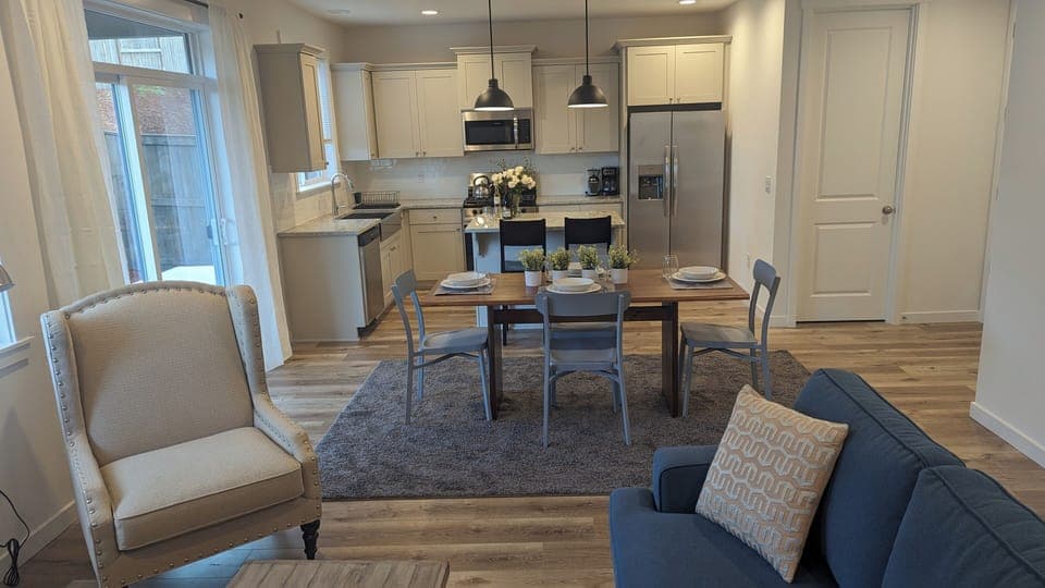 View of dining area and kitchen