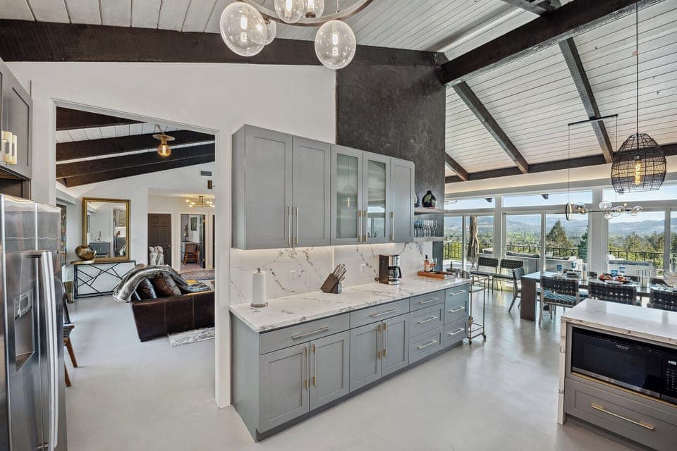Flow of the kitchen into the dining room, as well as the family sitting area