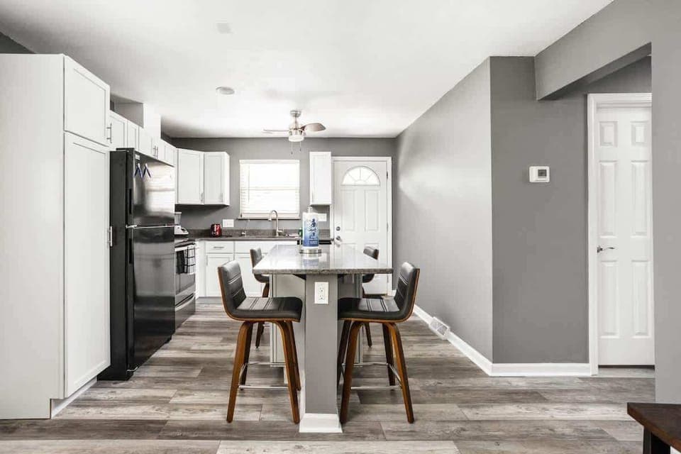 Fully equipped kitchen with bar seating to maximize space!