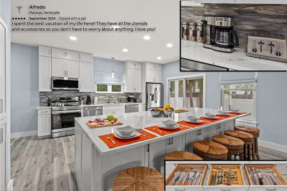 Prepare delicious meals in a sleek kitchen with two dishwashers and a full set of utensils. You`ll have everything you need for a comfortable stay.