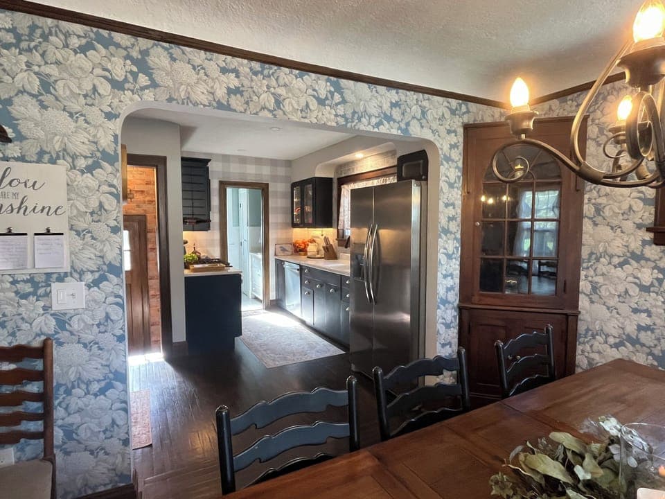 View of the kitchen from the dining room.