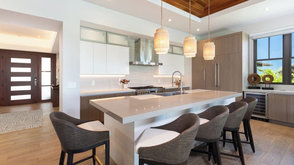 Seating for 5 at the expansive kitchen island