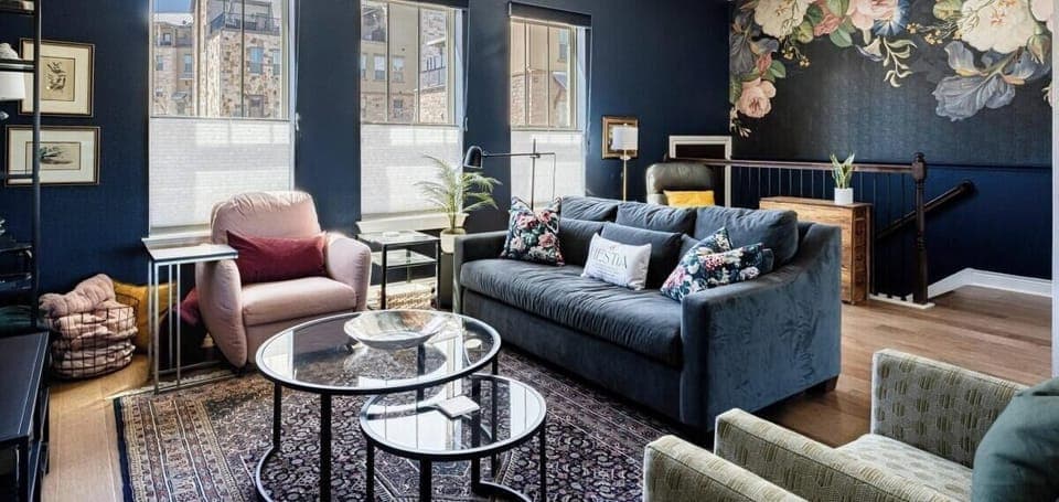 Sunfilled living space with blackout curtains makes this the perfect space to enjoy movies with friends and family on the extra large flat screen TV