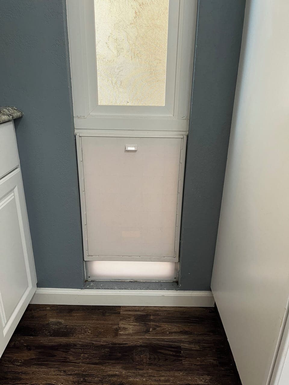 Doggie door to front yard from kitchen