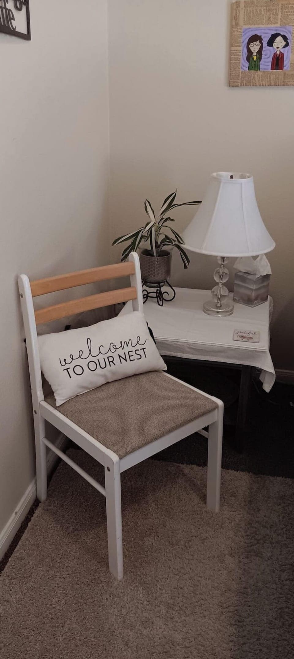 White Room chair and end table.
