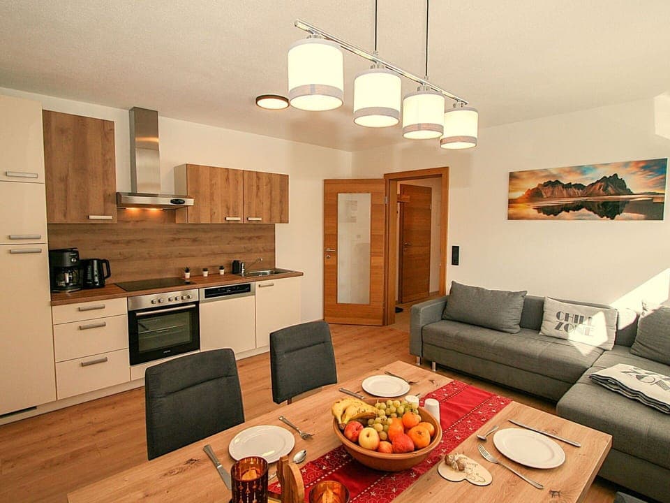 Furniture, Property, Cabinetry, Countertop, Couch, Table, Wood, Orange, Living Room, Interior Design