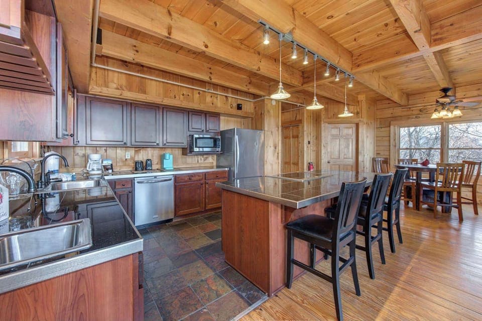 Sip morning coffee or grab a bite at the kitchen counter, with seating for 3