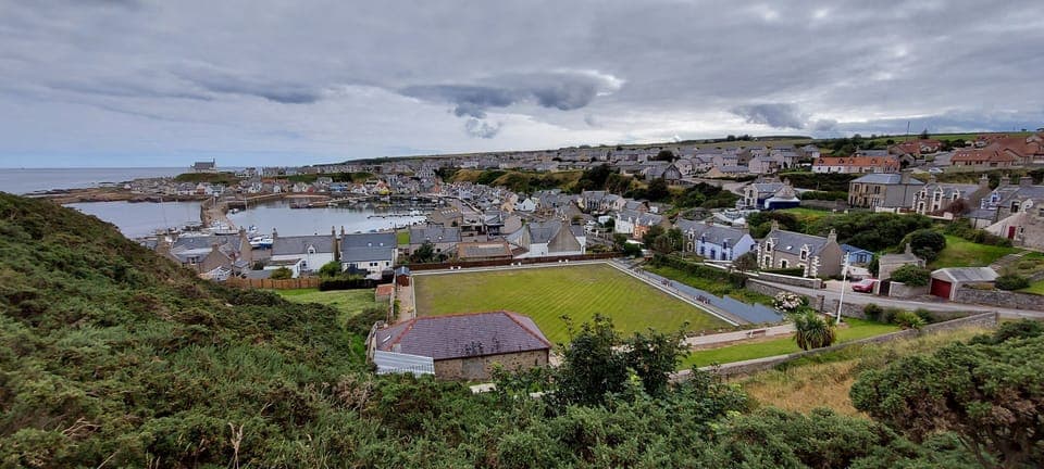 Aerial view of village from the west