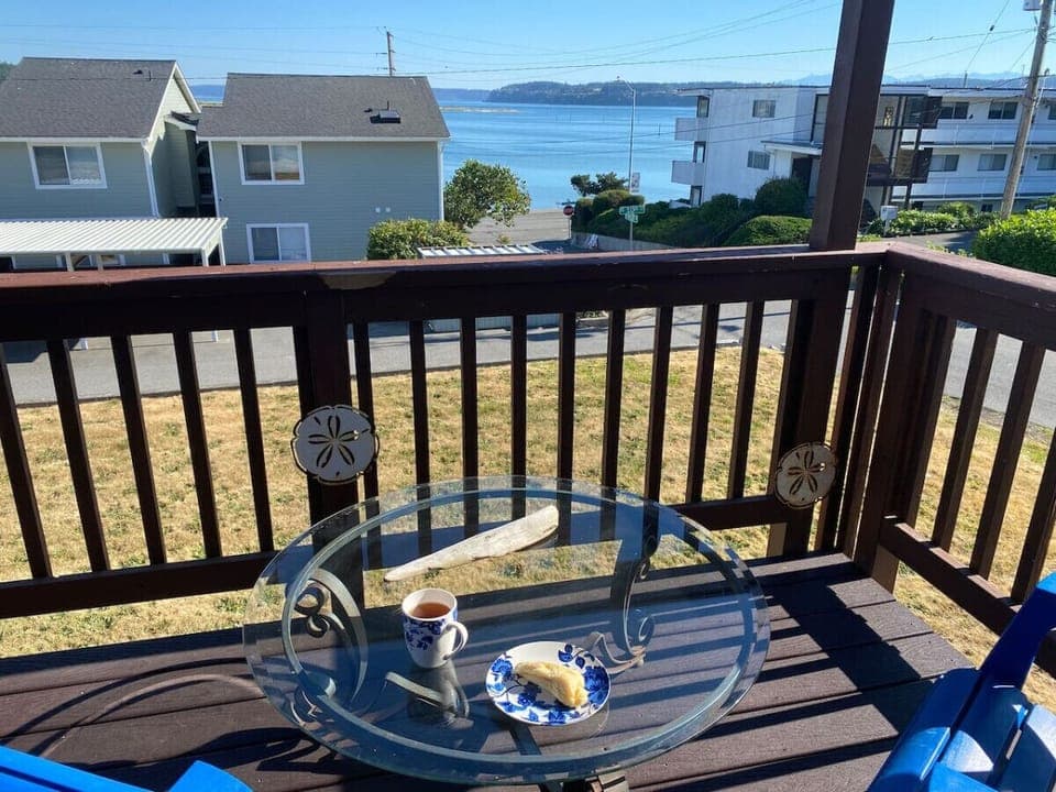 That scone could also be a cookie to have with that coffee and not a bad view either!