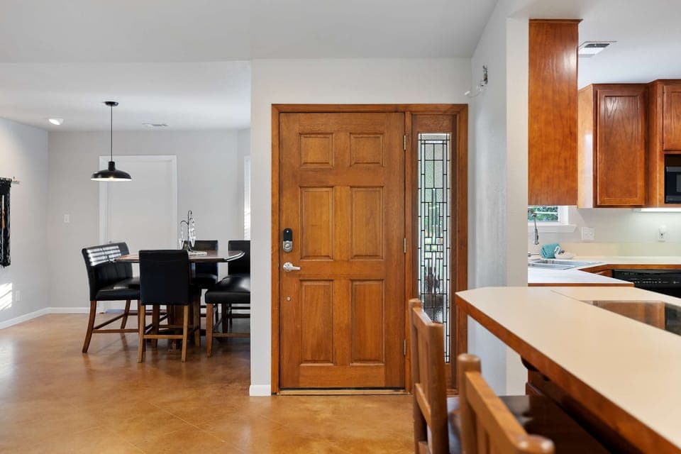 The entryway of the main house leads directly into the spacious open living area