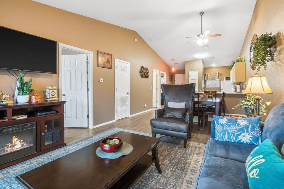 Curl up in the airy living room & stream all your favorite entertainment