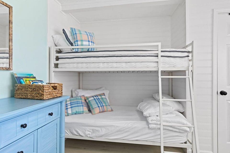 Twin size bunk beds located in the guest bedroom