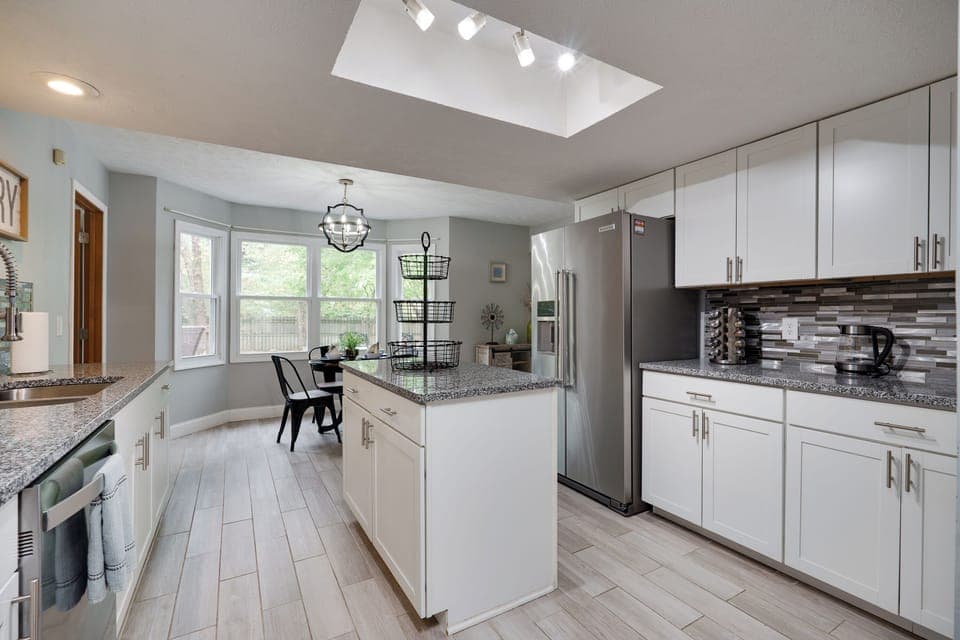 Kitchenaid fridge and island await your groceries!