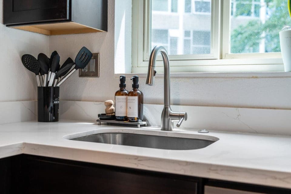 Bright and modern kitchen space with natural light.
