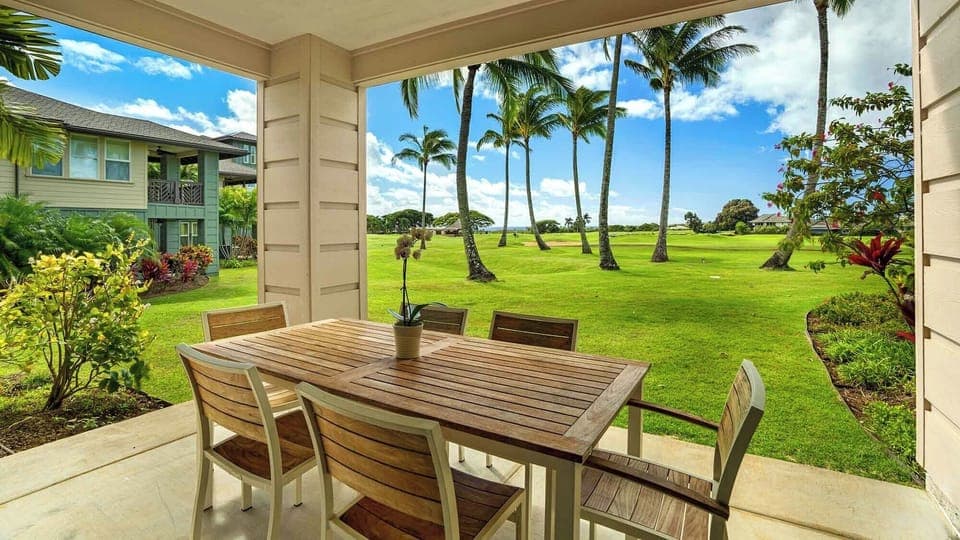 Pili Mai Resort at Poipu #08D - Ocean & Golf View Dining Lanai - Parrish Kauai