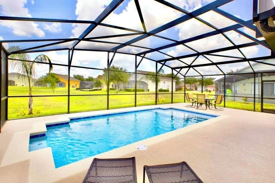 Private pool overlooking green space