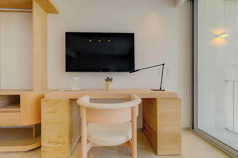 Comfortable desk area included.


