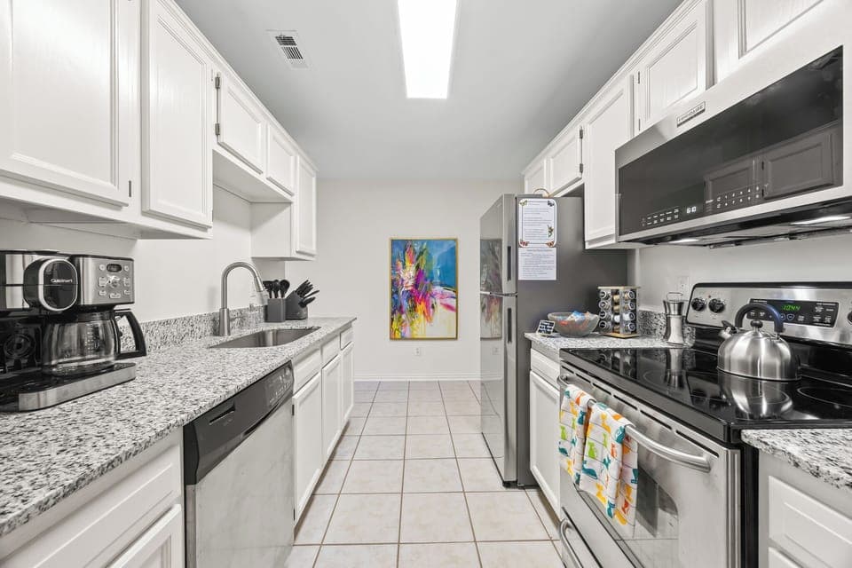 Cook a great meal in our well-stocked kitchen.