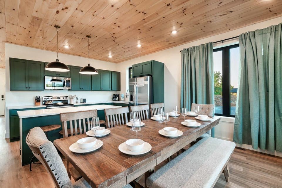 Fully stocked kitchen to prepare all of your meals at home. Enjoy conversations, and games around the table. 